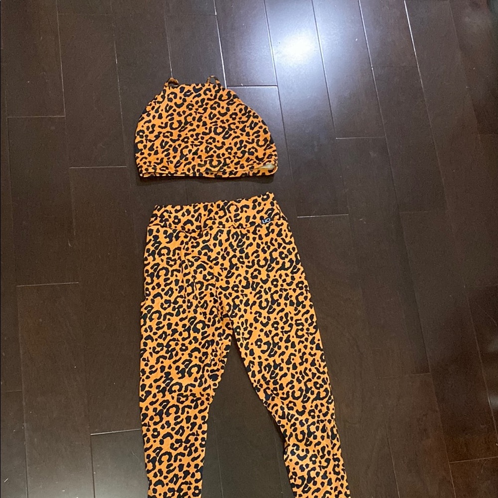Leopard Print Crop Top and Pants Workout Set